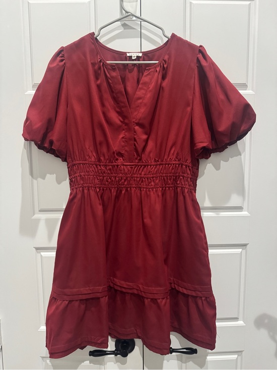 JODIFL Dresses & Skirts - JODIFL Red Mini Dress with Puff Sleeves